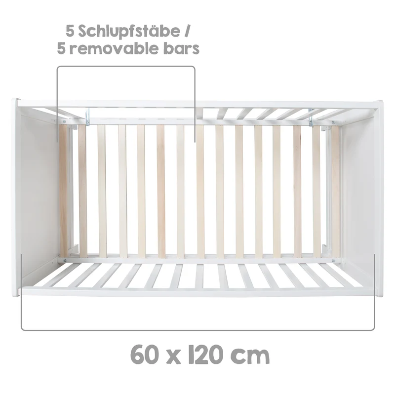 Beistellbett 60 x 120 cm – weiß, inkl. Lattenrost, Matratze & 5 Schlupfsprossen