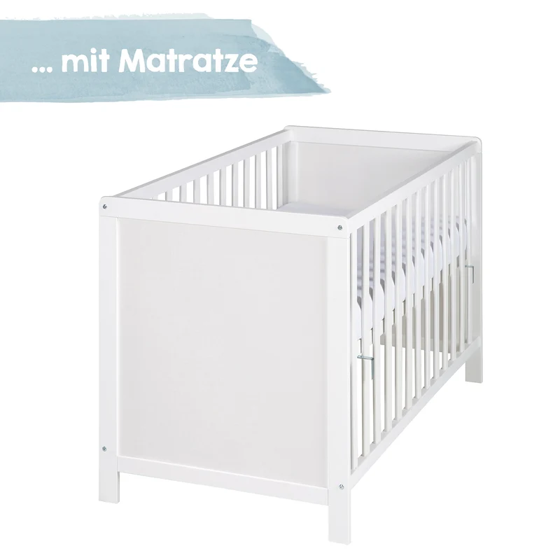 Beistellbett 60 x 120 cm – weiß, inkl. Lattenrost, Matratze & 5 Schlupfsprossen