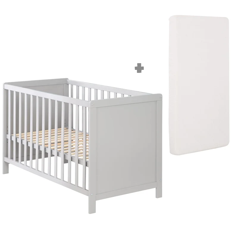 Beistellbett 60 x 120 cm – taupe, inkl. Lattenrost, Matratze & 5 Schlupfsprossen