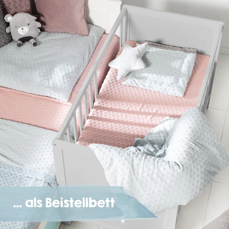 Beistellbett 60 x 120 cm – taupe, inkl. Lattenrost, Matratze & 5 Schlupfsprossen