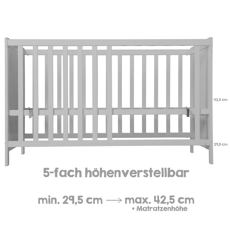 Beistellbett 60 x 120 cm – taupe, inkl. Lattenrost, Matratze & 5 Schlupfsprossen