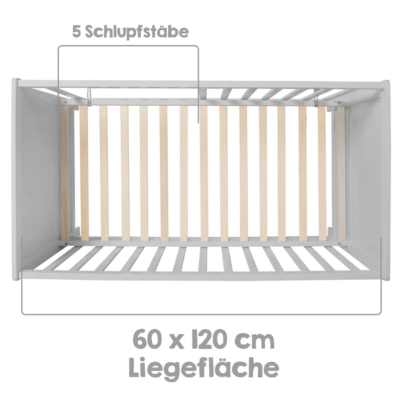 Beistellbett 60 x 120 cm – taupe, inkl. Lattenrost, Matratze & 5 Schlupfsprossen
