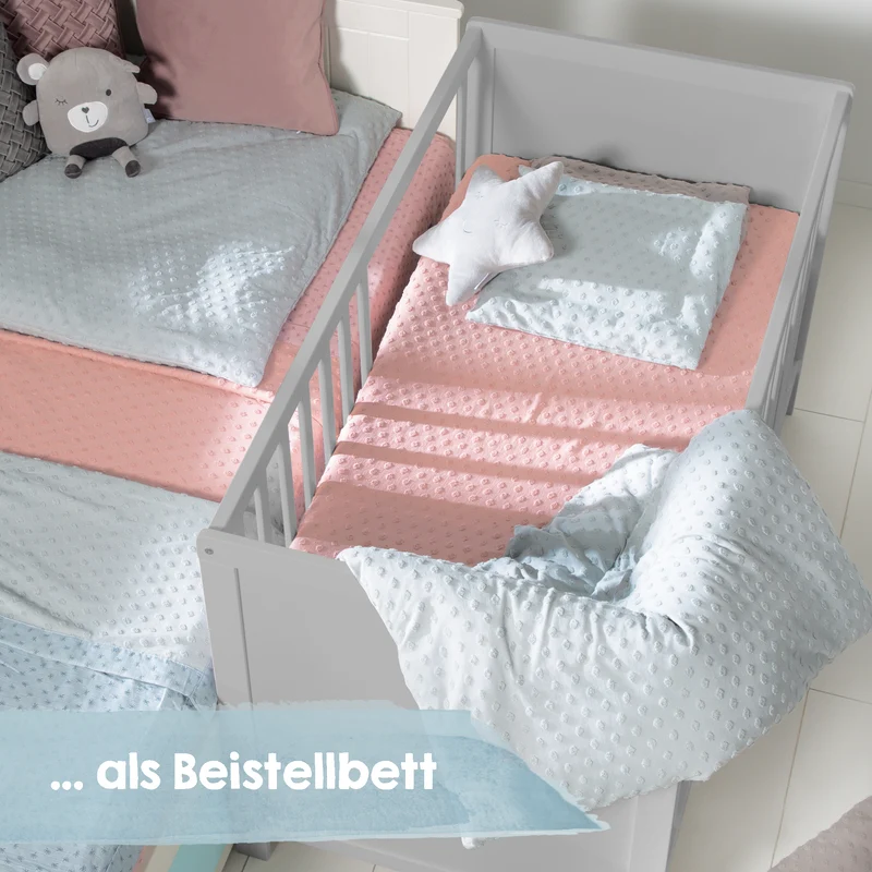 Beistellbett 60 x 120 cm – taupe, inkl. Lattenrost, Matratze & 5 Schlupfsprossen