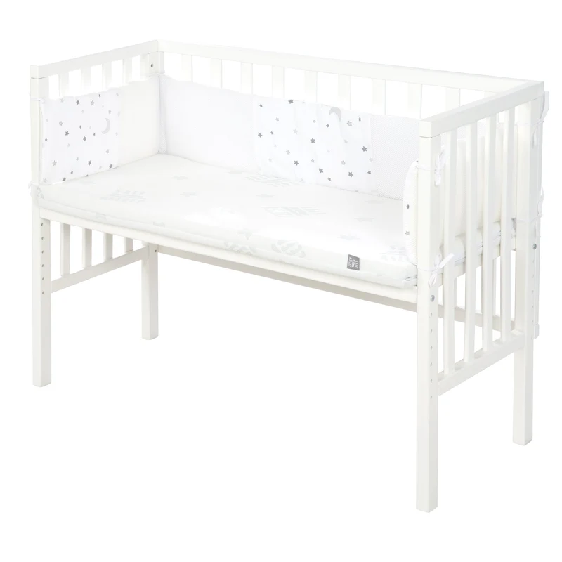 Beistellbett "safe asleep®" – 2 in 1, weiß, inkl. Matratze, Nestchen & Barriere