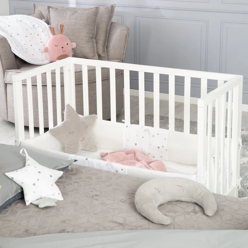 Beistellbett "safe asleep®" – 2 in 1, weiß, inkl. Matratze, Nestchen & Barriere