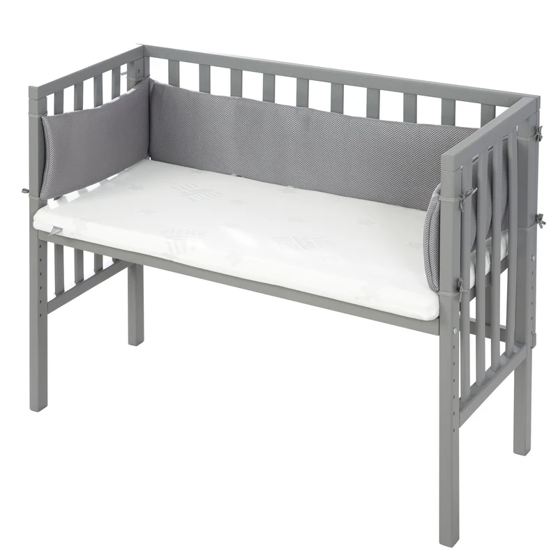 Beistellbett "safe asleep®" – 2 in 1, grau, inkl. Matratze, Nestchen & Barriere