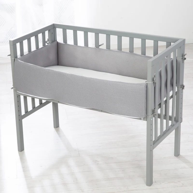 Beistellbett "safe asleep®" – 2 in 1, grau, inkl. Matratze, Nestchen & Barriere