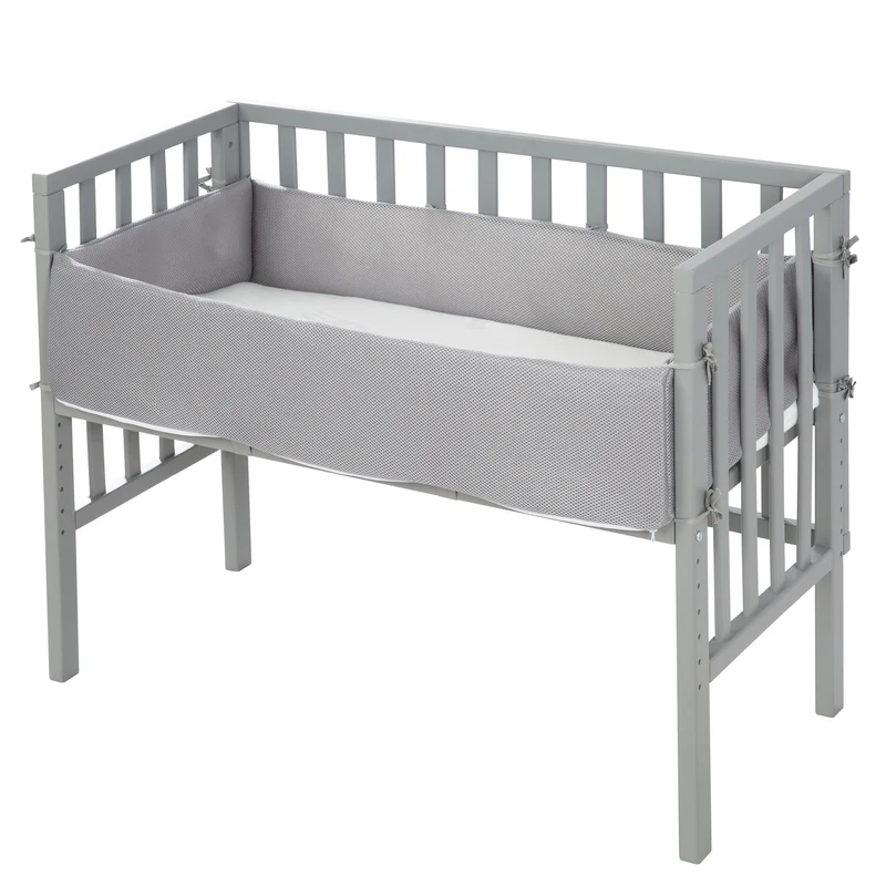 Beistellbett "safe asleep®" – 2 in 1, grau, inkl. Matratze, Nestchen & Barriere