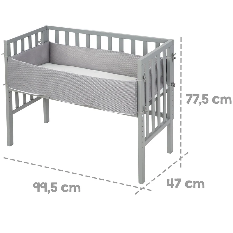 Beistellbett "safe asleep®" – 2 in 1, grau, inkl. Matratze, Nestchen & Barriere