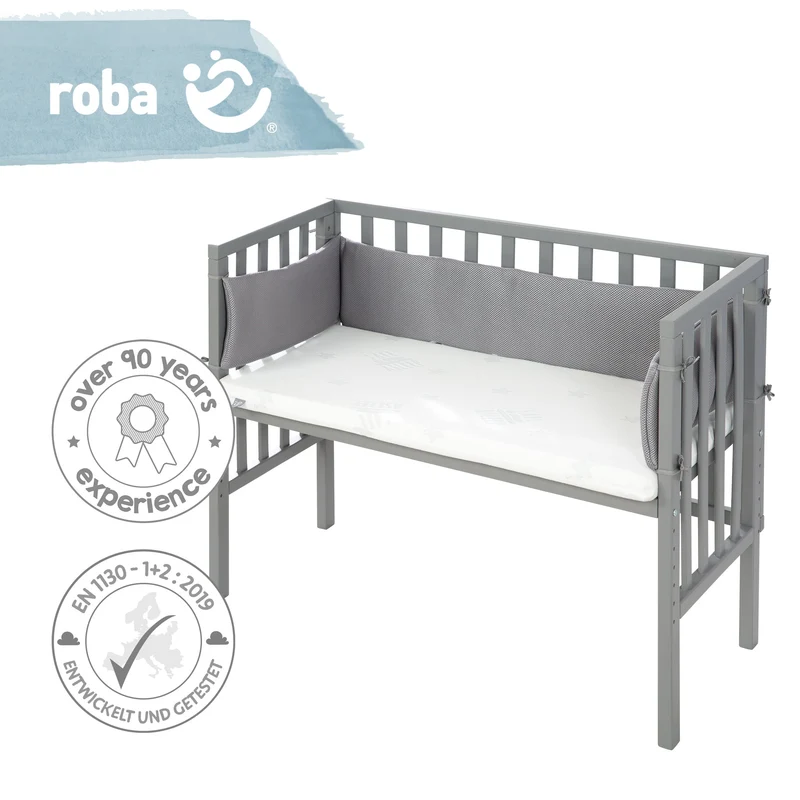 Beistellbett "safe asleep®" – 2 in 1, grau, inkl. Matratze, Nestchen & Barriere
