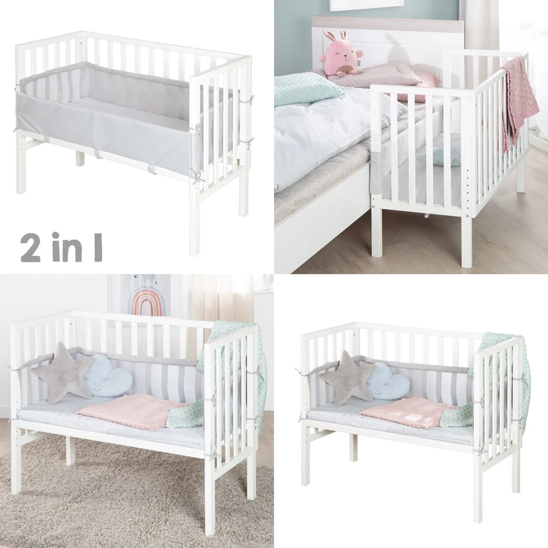Beistellbett "roba Style" – 2 in 1, weiß, inkl. Matratze, Nestchen & Barriere