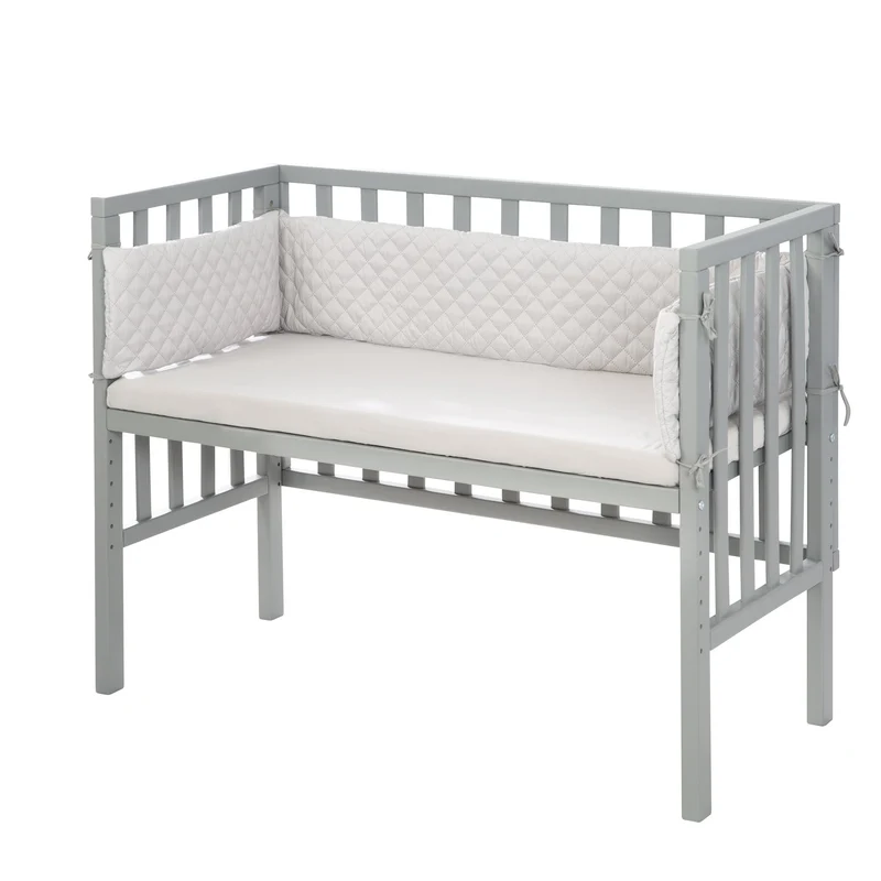 Beistellbett "roba Style" – 2 in 1, grau, inkl. Matratze, Nestchen & Barriere