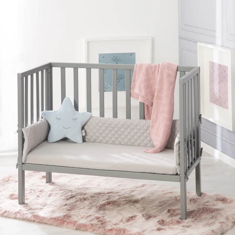 Beistellbett "roba Style" – 2 in 1, grau, inkl. Matratze, Nestchen & Barriere
