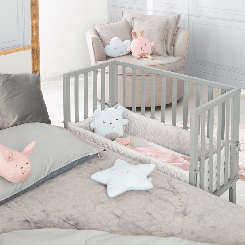 Beistellbett "roba Style" – 2 in 1, grau, inkl. Matratze, Nestchen & Barriere