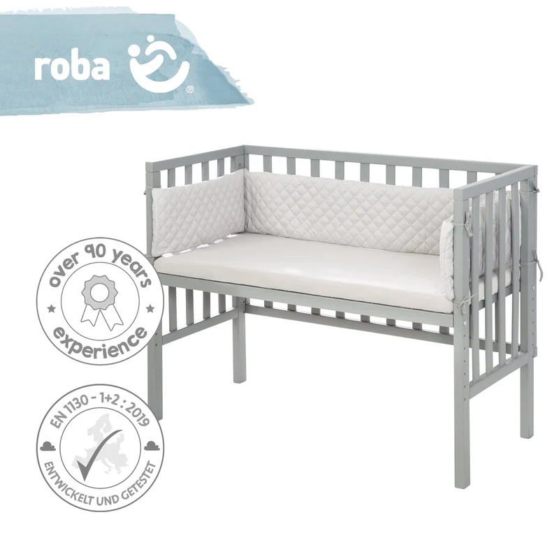 Beistellbett "roba Style" – 2 in 1, grau, inkl. Matratze, Nestchen & Barriere
