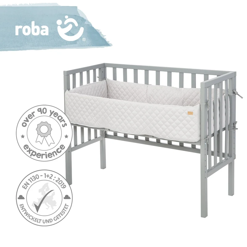 Beistellbett "roba Style" – 2 in 1, grau, inkl. Matratze, Nestchen & Barriere