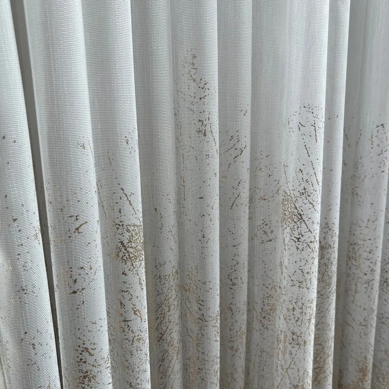 Gardine Natural mit Champagnergoldenem Druck – mit Kräuselband (1 Stück)