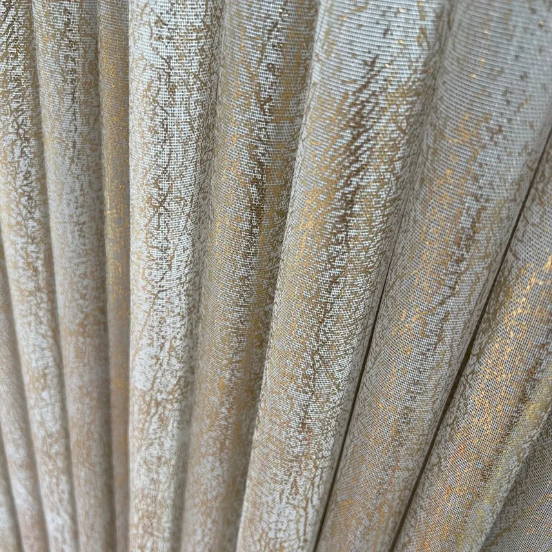 Gardine Natural mit Champagnergoldenem Druck – mit Kräuselband (1 Stück)