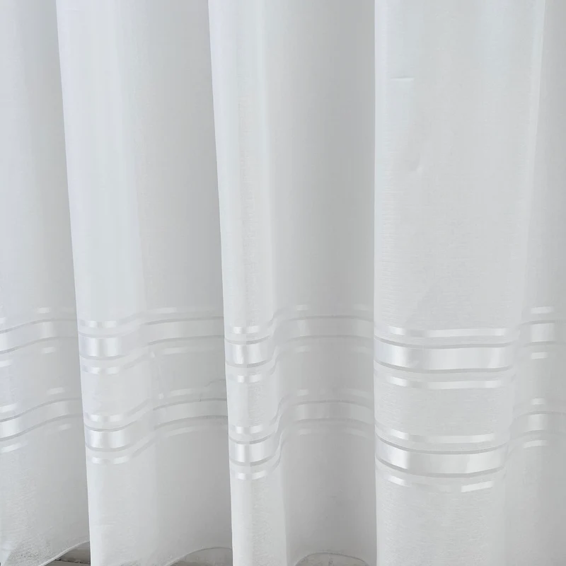 Gardine Voile mit Streifen Silber Weiß – mit Kräuselband (1 Stück)