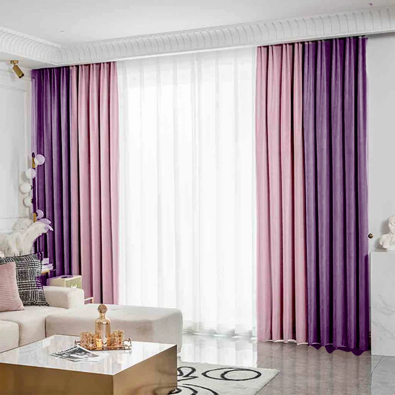 Duo-Samtvorhang – 80 % Lichtschutz,Rosa-Lila – mit Kräuselband