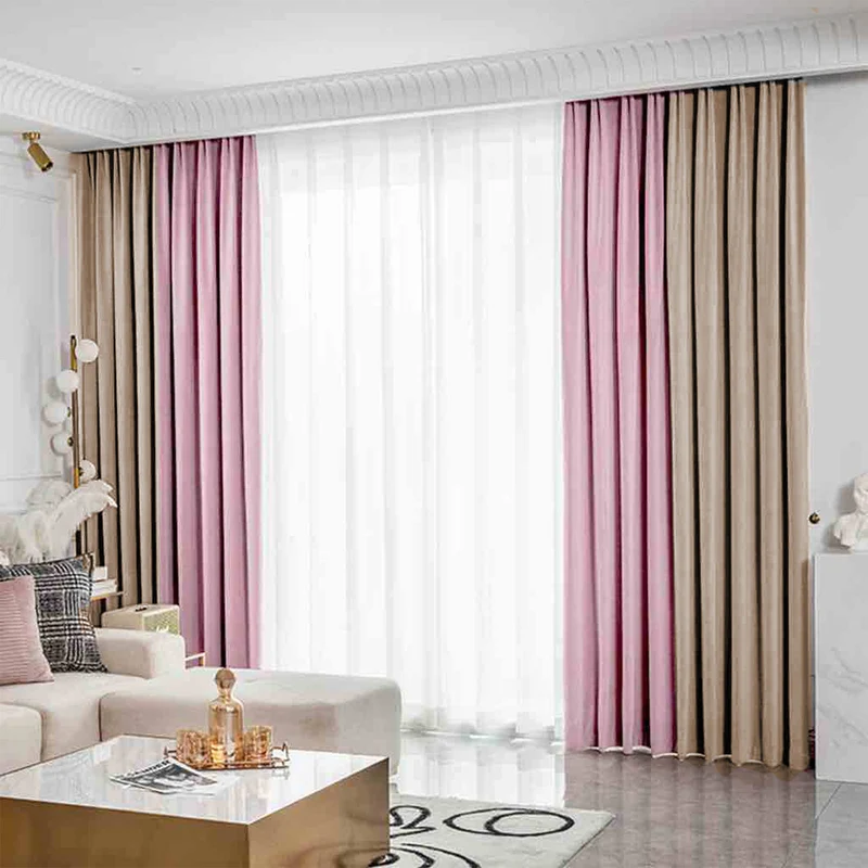 Duo-Samtvorhang – 80 % Lichtschutz, Rosa-Beige – mit Kräuselband (1 Stück)