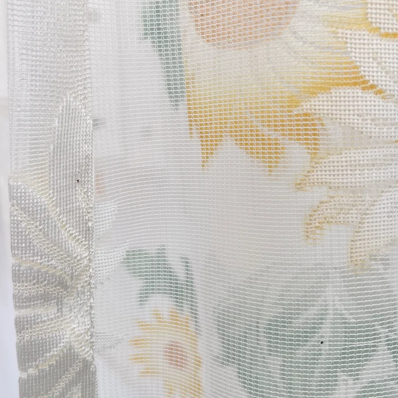 Küchenvorhang Sonnenblumenmuster Weiß – mit Kräuselband (1 Stück)