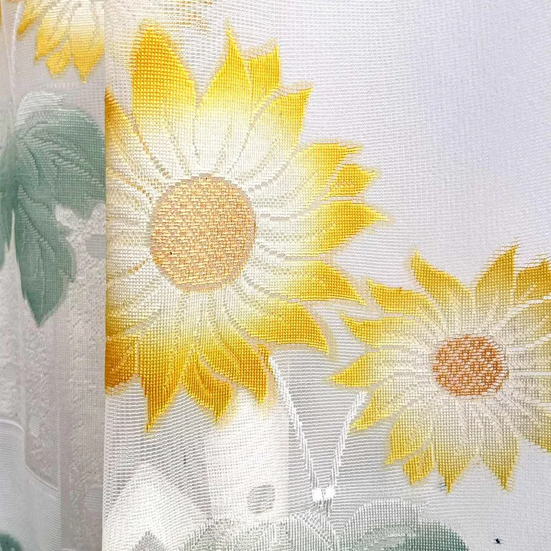 Küchenvorhang Sonnenblumenmuster Weiß – mit Kräuselband (1 Stück)