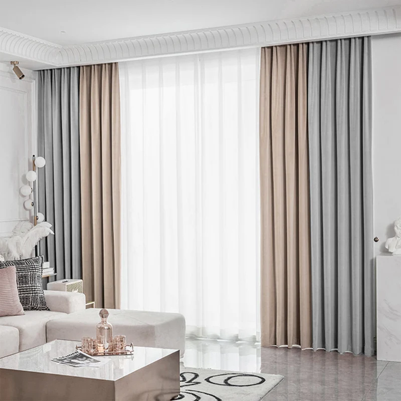 Duo-Samtvorhang – 80 % Lichtschutz, Beige & Hellgrau – mit Kräuselband (1 Stück)