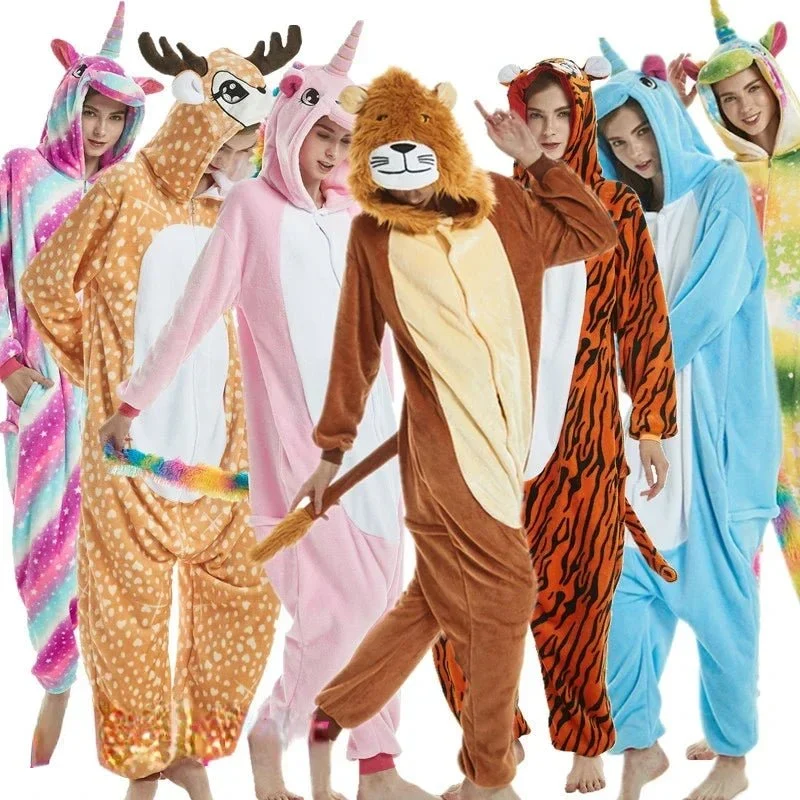 Unisex-Winter-Tier-Einteiler – Lustige, flauschige Schlafanzüge für Kinder und Erwachsene