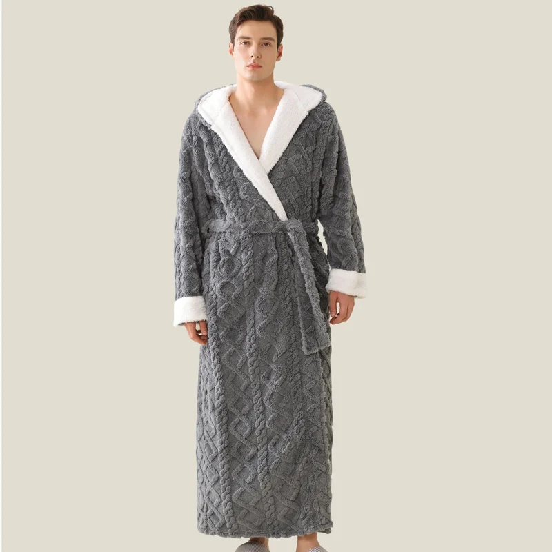Warmer Kapuzenbademantel aus Polyester für Damen und Herren – Gemütlicher Kimono-Bademantel zum Entspannen