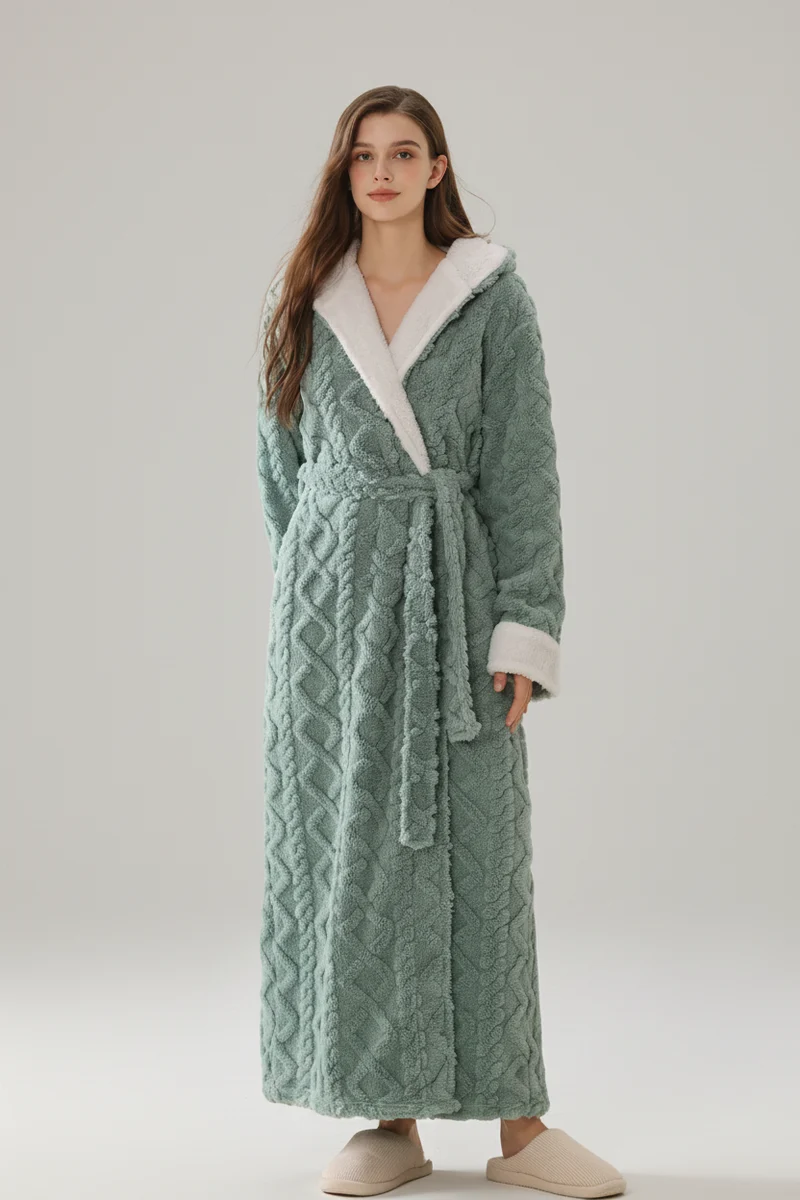 Warmer Kapuzenbademantel aus Polyester für Damen und Herren – Gemütlicher Kimono-Bademantel zum Entspannen