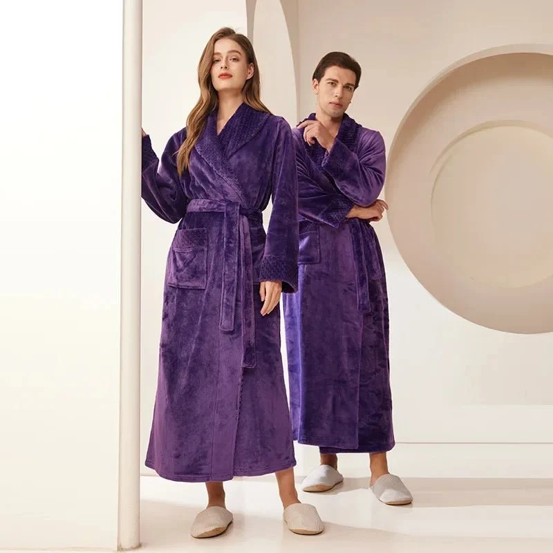 Bademantel für Paare aus Korallenvlies – Übergröße, Herbst-Winter-Nachtwäsche