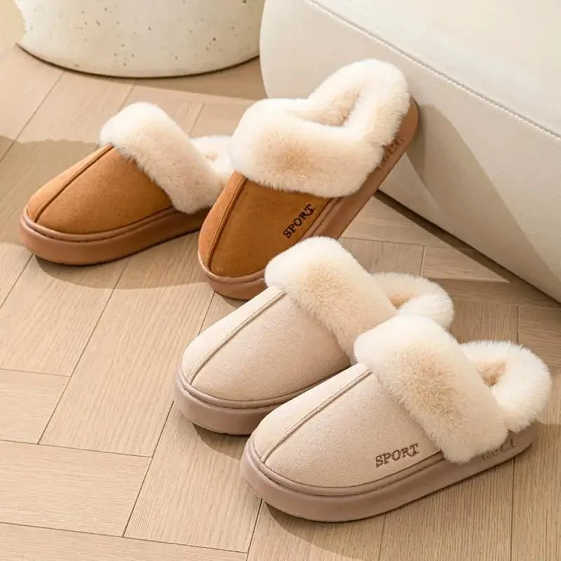 Warme, flauschige Winterpantoffeln für Damen – elegante Hausschuhe und Plateauschuhe