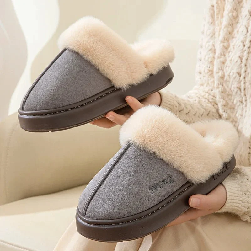Warme, flauschige Winterpantoffeln für Damen – elegante Hausschuhe und Plateauschuhe