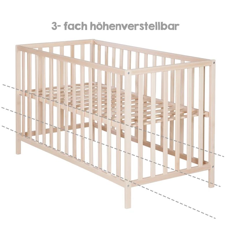 Kinderbett "Cosi" – 60 x 120 cm, natur (Buche massiv), höhenverstellbar