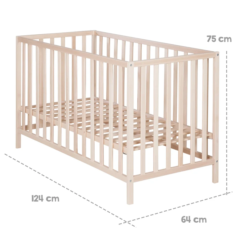 Kinderbett "Cosi" – 60 x 120 cm, natur (Buche massiv), höhenverstellbar