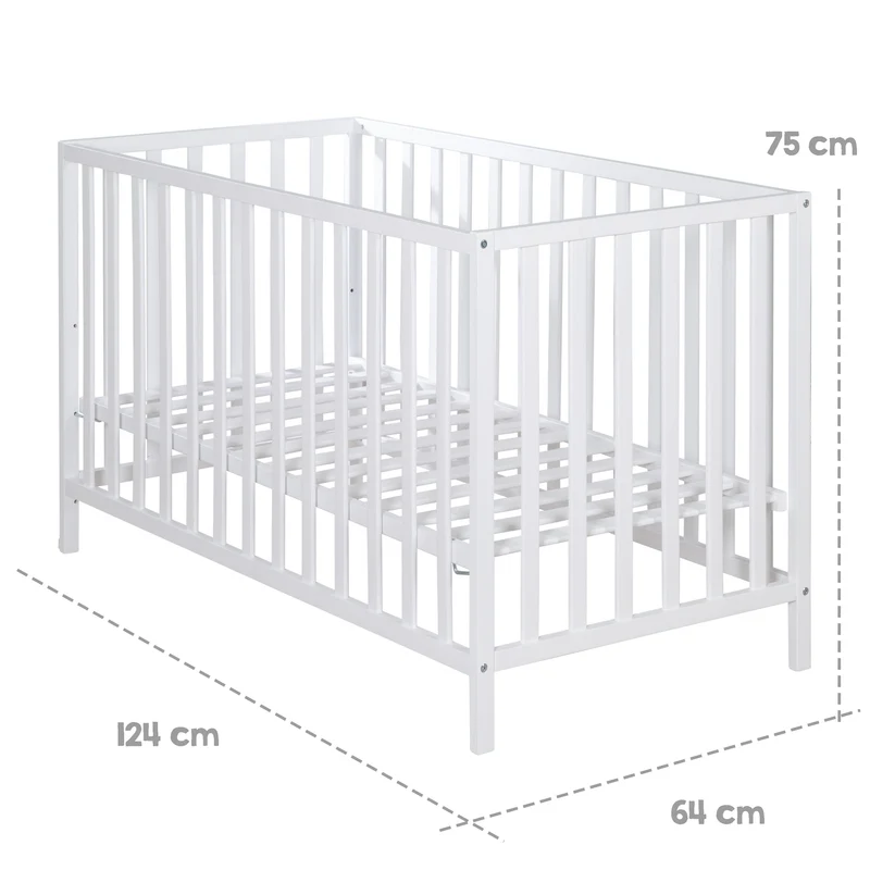 Kinderbett "Cosi" – 60 x 120 cm, weiß lackiert (Buche massiv), höhenverstellbar