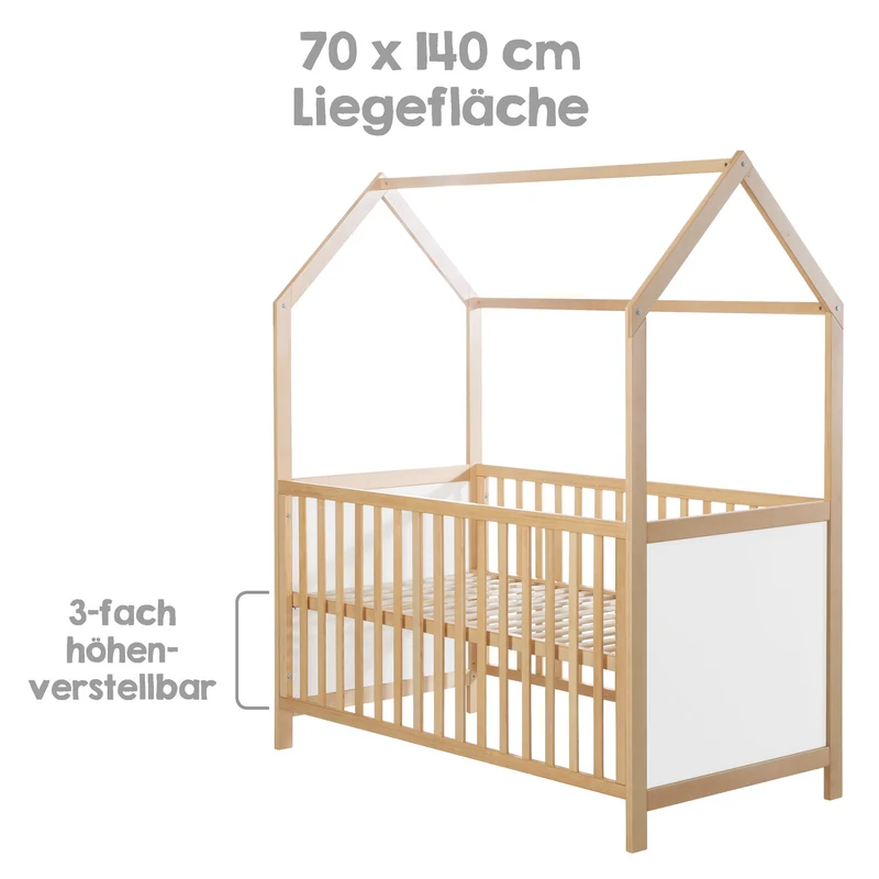 Hausbett – 70 x 140 cm, natur, verstell-/umbaubar (FSC zertifiziert)