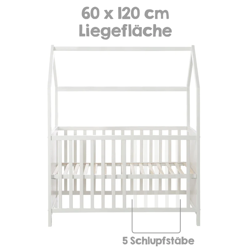 Hausbett – 60 x 120 cm, weiß, verstell-/umbaubar (FSC zertifiziert)