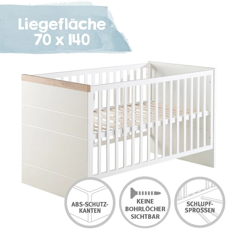 Kombi-Kinderbett "Nele" – 70 x 140 cm Liegefläche, Dekor: Artisan Eiche