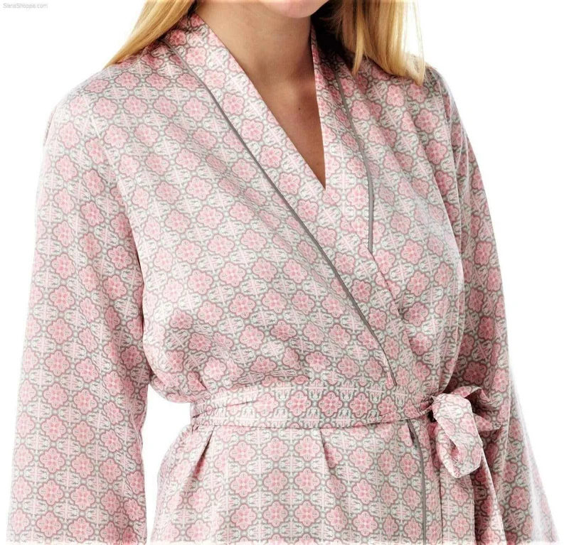 Damen-Morgenmantel, Satin-Kimono-Bademantel, Nachtwäsche, Aqua und Koralle
