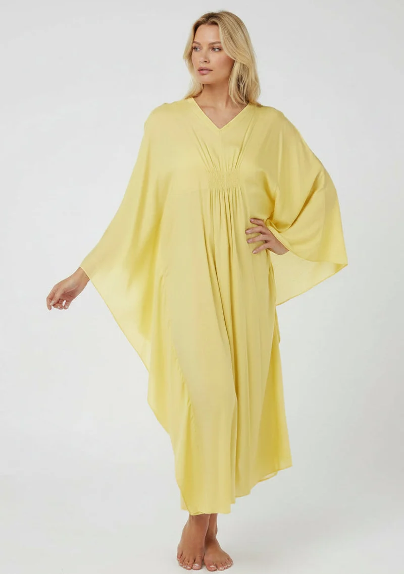 Damen-Baumwollkaftan in Zitronengelb – Einheitsgröße