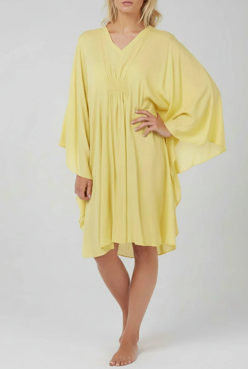 Damen-Baumwollkaftan in Zitronengelb – Einheitsgröße