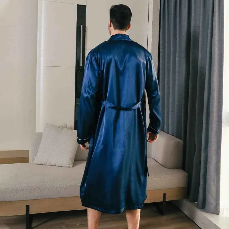 Dünne Seidenbademäntel für Herren, langärmelig, ideal für Frühling und Herbst – die perfekte Herrenpyjama-Kombination
