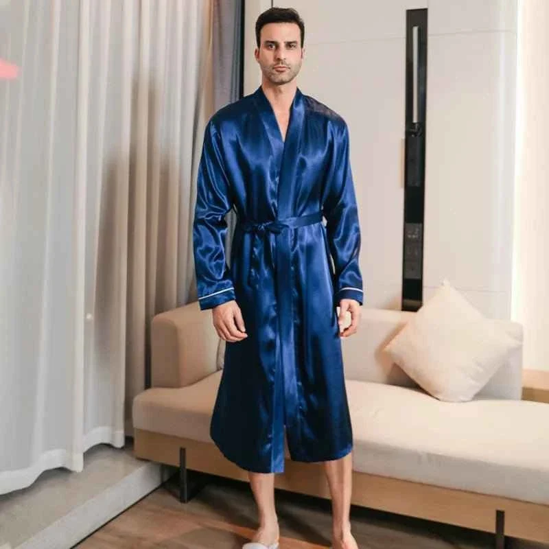 Dünne Seidenbademäntel für Herren, langärmelig, ideal für Frühling und Herbst – die perfekte Herrenpyjama-Kombination