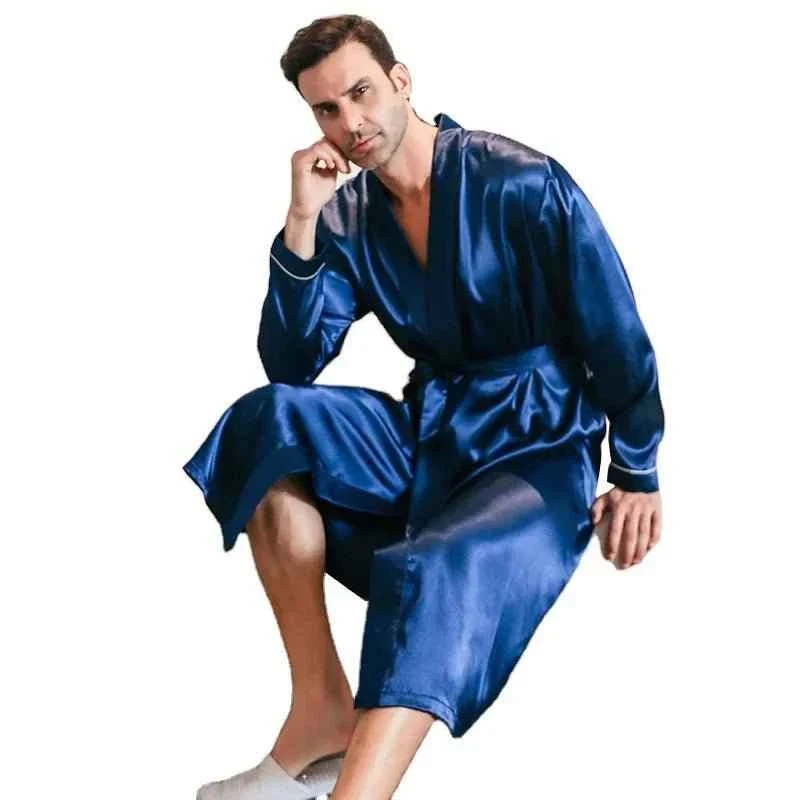 Dünne Seidenbademäntel für Herren, langärmelig, ideal für Frühling und Herbst – die perfekte Herrenpyjama-Kombination