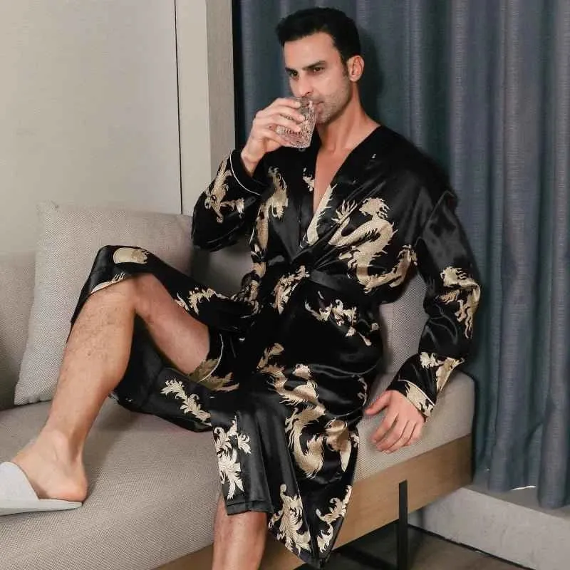 Herren-Seidenbademäntel, Oversize, langärmelig, dünner Stil für Frühling und Herbst