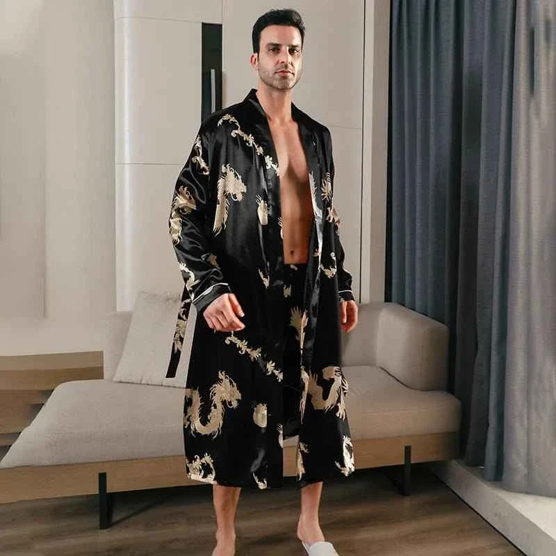 Herren-Seidenbademäntel, Oversize, langärmelig, dünner Stil für Frühling und Herbst
