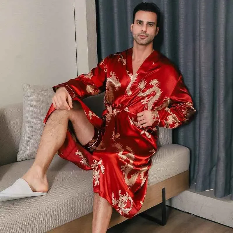 Herren-Seidenbademäntel, Oversize, langärmelig, dünner Stil für Frühling und Herbst