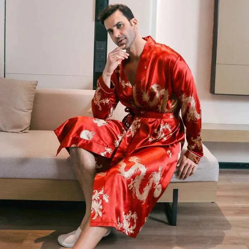 Herren-Seidenbademäntel, Oversize, langärmelig, dünner Stil für Frühling und Herbst